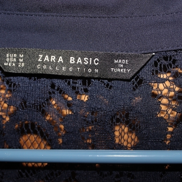 Zara Laceed Sleeves Navy Blue Blouse - Picture 4 of 7